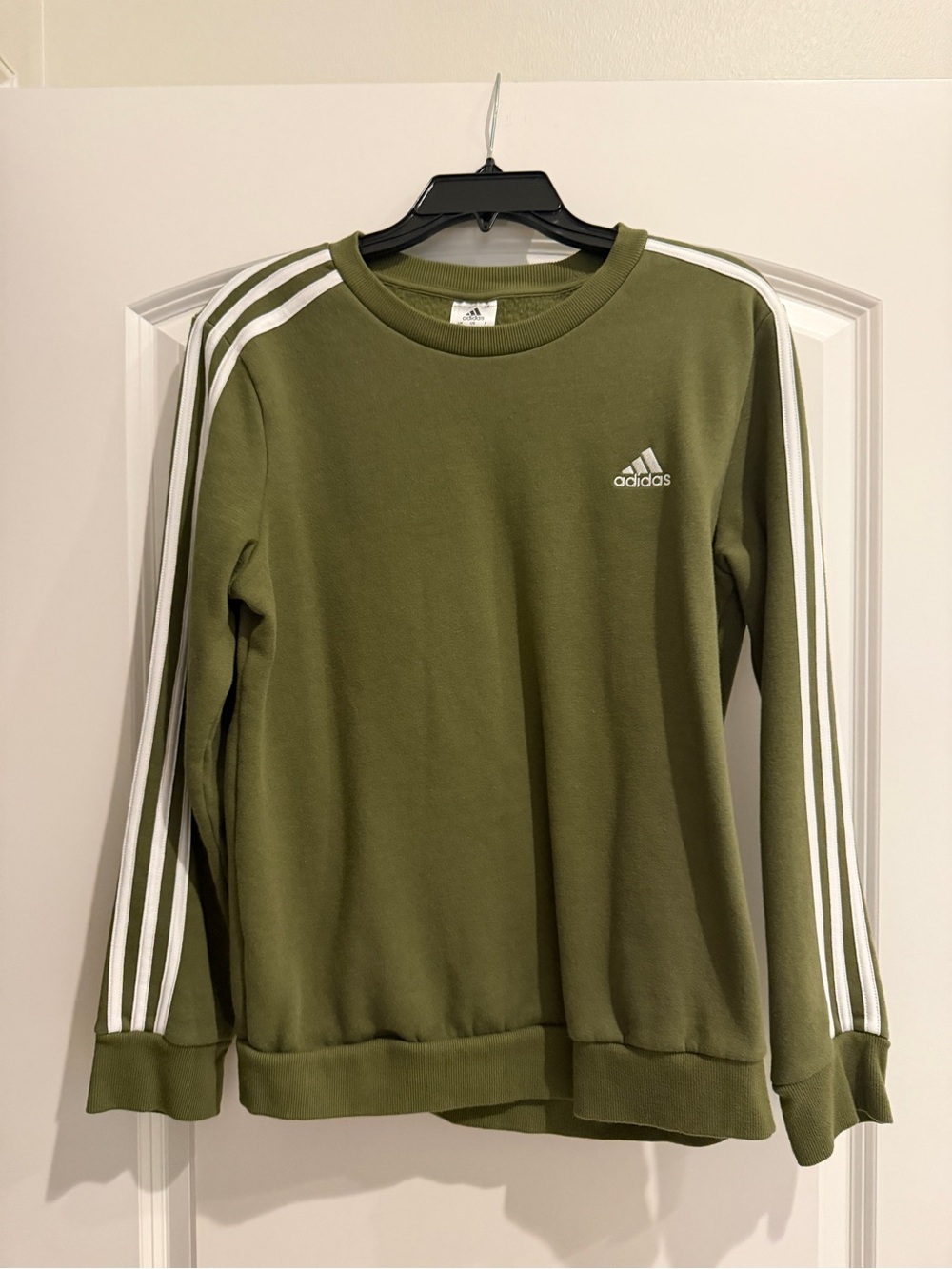 Adidas Olive Green Crewneck Sweatshirt with White Sleeve Stripes